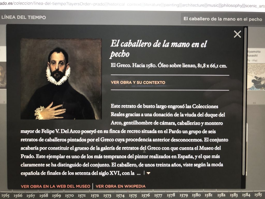 Ficha de El caballero de la mano en el pecho de El Greco, en la Línea del Tiempo